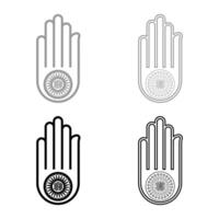 Hand Akhimsa Ahimsa arm Jainism Jain religion symbol Dharma Ahinsa set icon grey black color solid fill outline contour line thin vector