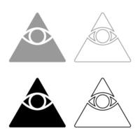 Kao Give all seeing eye in pyramid inside triangle Illuminati symbol Masonic set icon grey black color solid fill outline contour line vector