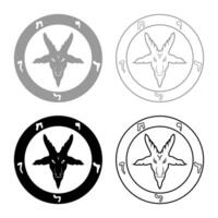 Symbol Satanism of Lavaeus Sigil of Baphomet sign set icon grey black color solid fill outline contour line thin style vector