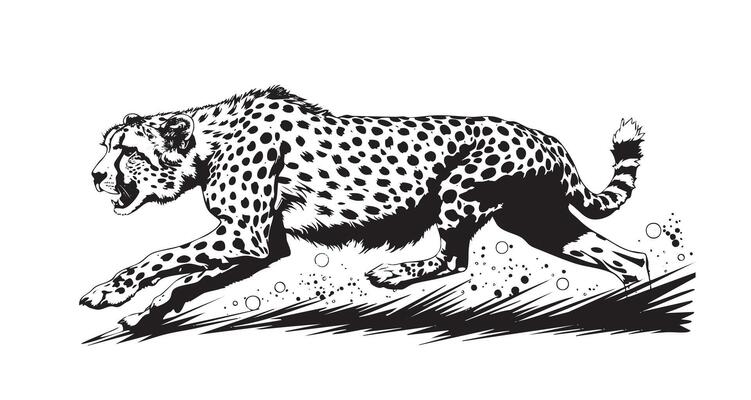 running Cheetah hand-drawn with ink on white background logo