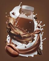 Milk coffee splash in the middle isolated on background, realistic in vector