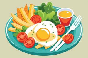 A Healthy meal with fried potatoes and eggs with salad vector