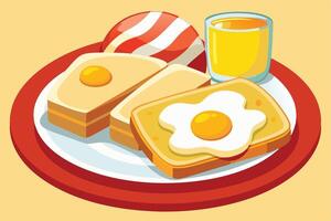 A breakfast illustration featuring eggs, bacon, and toast. vector