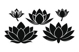 Black and white lotus flower silhouettes, perfect for graphic design. vector