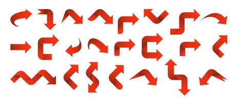 Set red arrow 3D icons pointing up down left right. vector