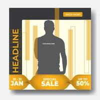 Social media post banner template, Simple modern with dynamic yelloiw shape vector