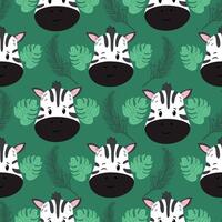 Zebra cartoon green seamless pattern vector