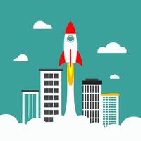 rocket in the form of an office building taking off vector