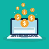 Laptop with floating money icon vector