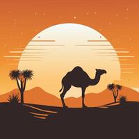 Silhouette of Camel in the Desert vector