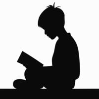 Silhouette of Child Reading a Book vector