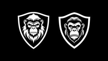 Chimpanzee angry in shield vector