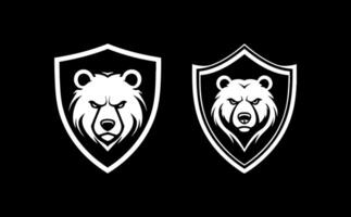 Bear angry in shield vector