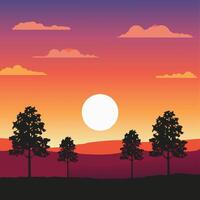 Sunset with Tree Silhouettes vector