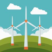Windmills with Clouds Cartoon vector