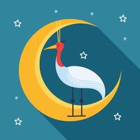 Crane with Crescent Moon vector