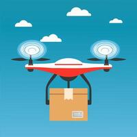 drone carrying a package in a clear blue sky vector