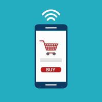 smartphone with a shopping cart and a buy button vector
