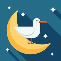 Seagull with Crescent Moon vector