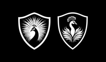 Peacock angry in shield vector