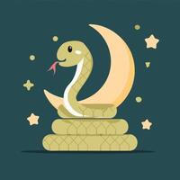 Snake with Crescent Moon vector
