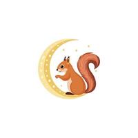 a Squirrel with Crescent Moon vector