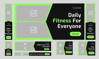 Daily body fitness web set banner design for social media post, workout plan web bundle banner design, fully customizable eps 10 file format vector