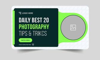 Daily photography tips and tricks thumbnail banner design, workout exercise plan techniques cover banner design, fully editable eps 10 file format vector
