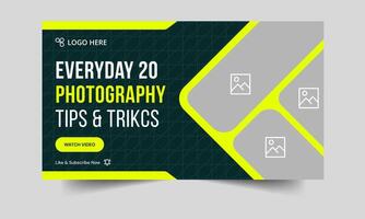 Best photography techniques thumbnail banner design, trendy photography ideas and tips thumbnail banner design, fully customizable eps 10 file format vector