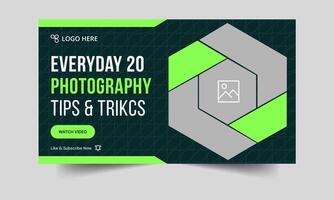 Trendy photography daily tips and tricks thumbnail banner design, daily photography learning tips and techniques cover banner design, fully editable eps 10 file format vector