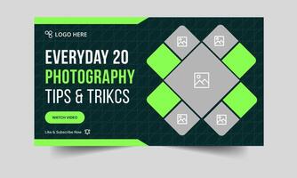 Trendy photography tips and tricks thumbnail banner design, daily photography techniques cover banner design, fully customizable eps 10 file format vector
