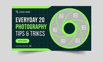 Best photography daily tips and tricks thumbnail banner design, daily photography learning tips and techniques cover banner design, fully customizable eps 10 file format vector