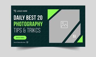 Unique photo session tips and tricks thumbnail banner design, daily photography techniques thumbnail cover banner design, editable eps 10 file format vector