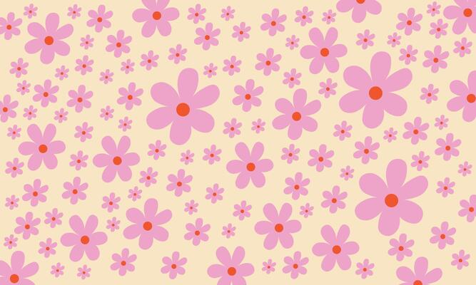 A pink and orange flower pattern on a beige background