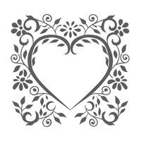 Elegant Floral Heart Black and White Decorative Frame vector