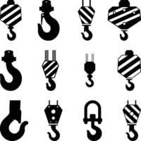 Crane Hooks Set Silhouette, Crane and Hook Icons Illustration vector