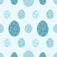 Seamless easter egg pattern in soft blue color. Illustration of infinitely repeating pattern. vector