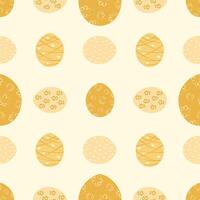 Seamless easter egg pattern in soft yellow color. Illustration of infinitely repeating pattern. vector