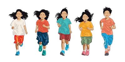 Kids Running Race, running and running happily, illustration, isolated object on white background. vector