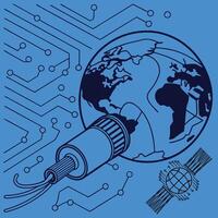 Digital Connectivity Optical Fibres and Circuit Board T. vector