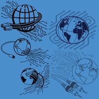 Global Digital Connectivity Optical Fibres and Circuit Board Technology vector