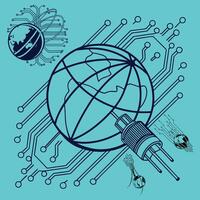 Global Digital Connectivity Optical Fibres and Circuit Board . vector