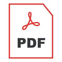 PDF file icon with a red outline and Adobe logo, representing a common digital document format used for reading, sharing, and storage vector