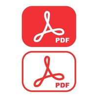 Two versions of the PDF file icon in red, showcasing different border designs and variations in the appearance of the Adobe logo for digital document identification vector