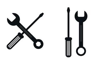 Set of repair tools icon including screwdriver and wrench, crossed in a simple design, illustrating mechanical work and toolkits vector