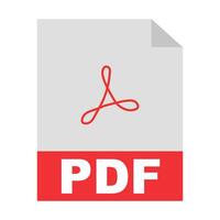 PDF file icon with red PDF text and a distinctive Adobe logo, representing a document format commonly used for digital content and e books vector