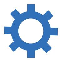 Gear icon in bright blue representing settings or configurations, often used for system adjustments and technical control vector