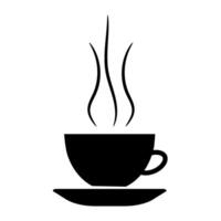 Black silhouette of a steaming cup of coffee with a minimalistic design, symbolizing warmth, comfort, and relaxation with simple lines and shapes vector