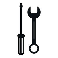 Icon featuring a screwdriver and wrench crossed, representing repair, maintenance, and tool related tasks in a minimalistic design vector