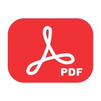 PDF file icon in red with the Adobe logo and PDF text, representing the widely used digital document format for reading and sharing files vector